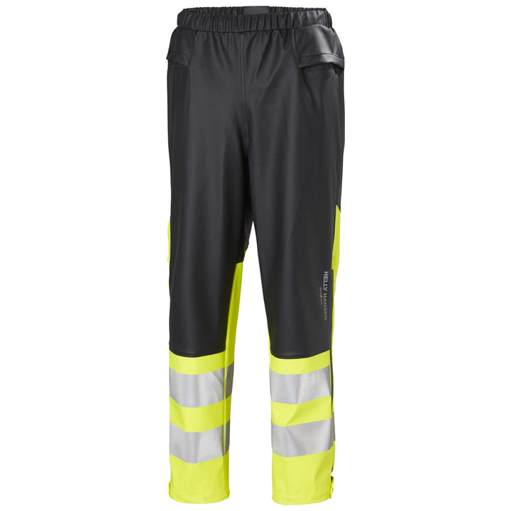 Helly Hansen Alna 2.0 Hi Vis Waterproof Rain Work Trousers Yellow/Ebony 1 Front #colour_yellow-ebony