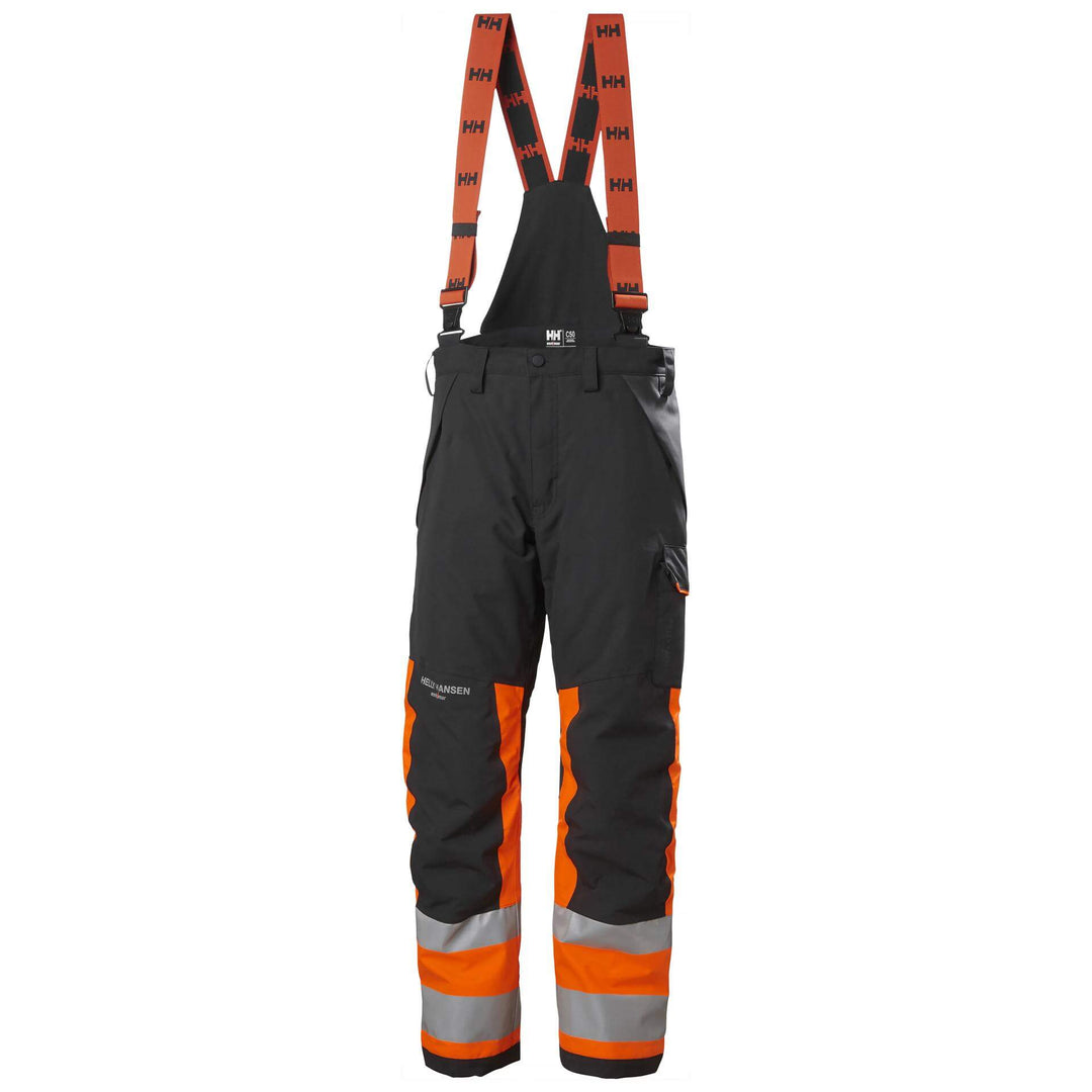 Helly Hansen Alna 2.0 Hi Vis Waterproof Shell Bib and Brace Trousers Class 1 Orange/Ebony 1 Front #colour_orange-ebony