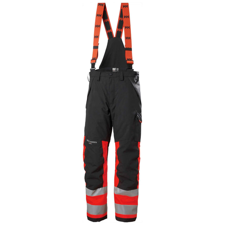 Helly Hansen Alna 2.0 Hi Vis Waterproof Shell Bib and Brace Trousers Class 1 Red/Ebony 1 Front #colour_red-ebony