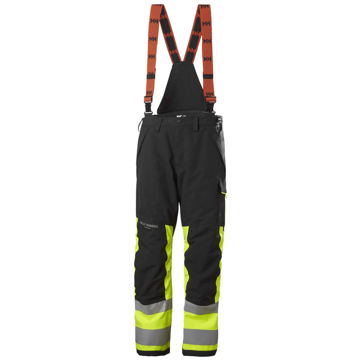 Helly Hansen Alna 2.0 Hi Vis Waterproof Shell Bib and Brace Trousers Class 1 Yellow/Ebony 1 Front #colour_yellow-ebony