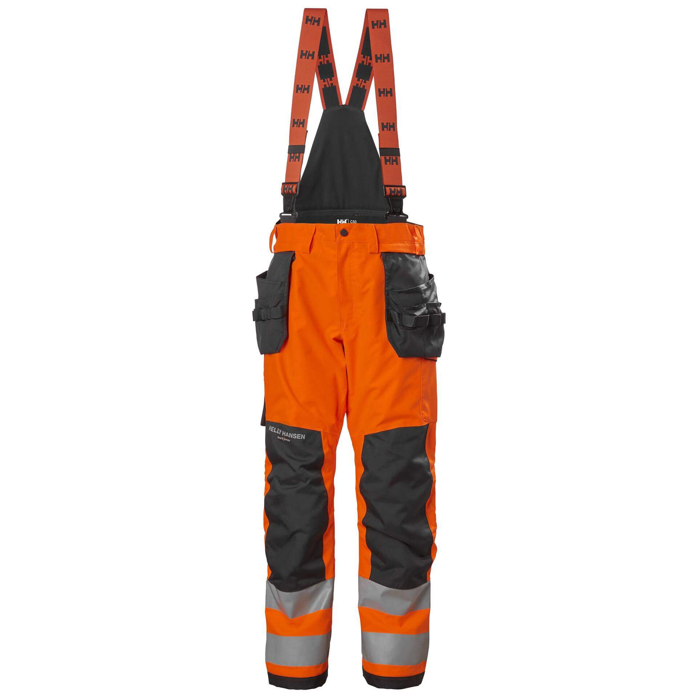 Helly Hansen Alna 2.0 Hi Vis Waterproof Shell Construction Bib and Brace Trousers Class 2 Orange/Ebony 1 Front #colour_orange-ebony