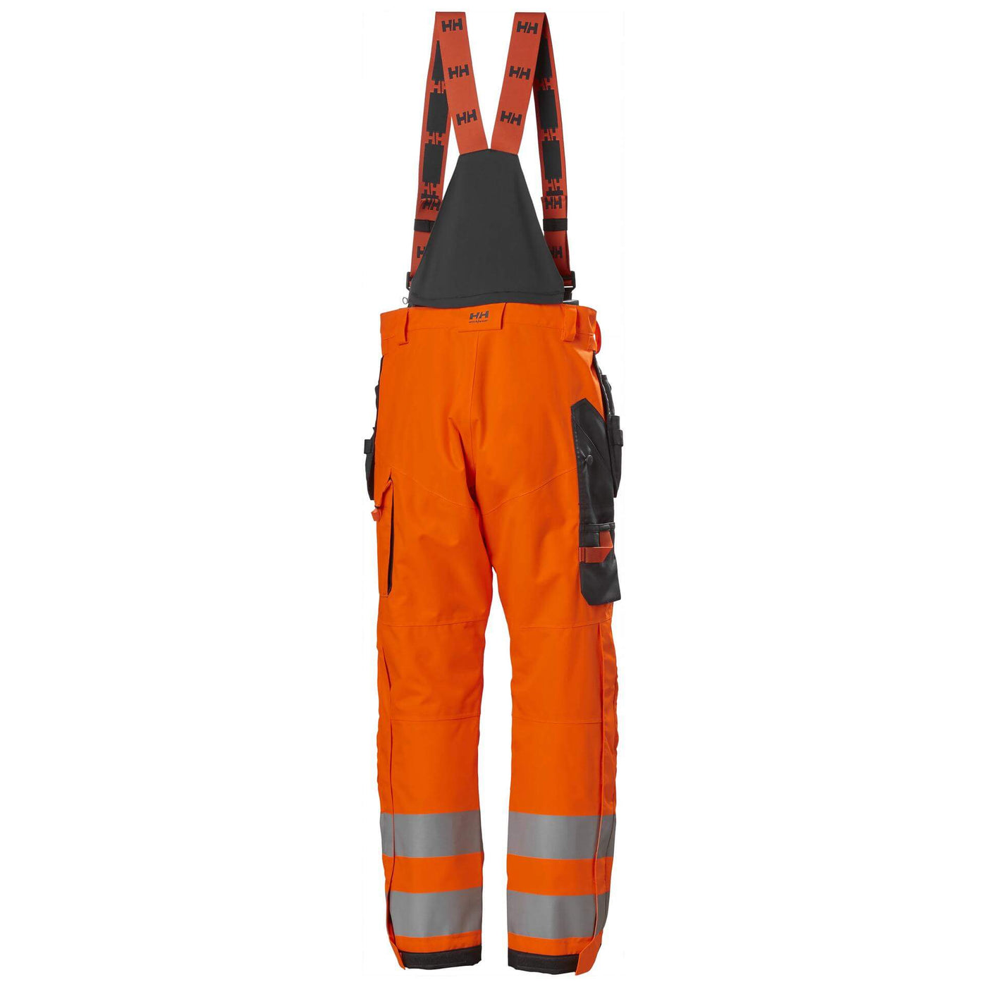 Helly Hansen Alna 2.0 Hi Vis Waterproof Shell Construction Bib and Brace Trousers Class 2 Orange/Ebony 2 Rear #colour_orange-ebony