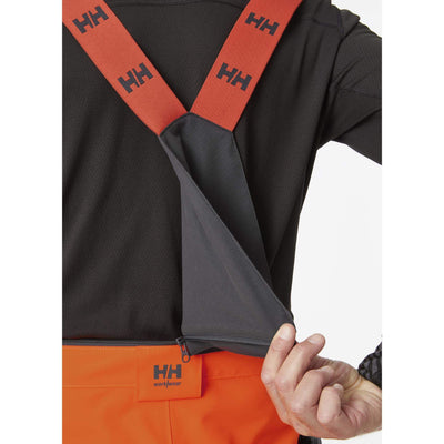 Helly Hansen Alna 2.0 Hi Vis Waterproof Shell Construction Bib and Brace Trousers Class 2 Orange/Ebony 5 Feature 1#colour_orange-ebony