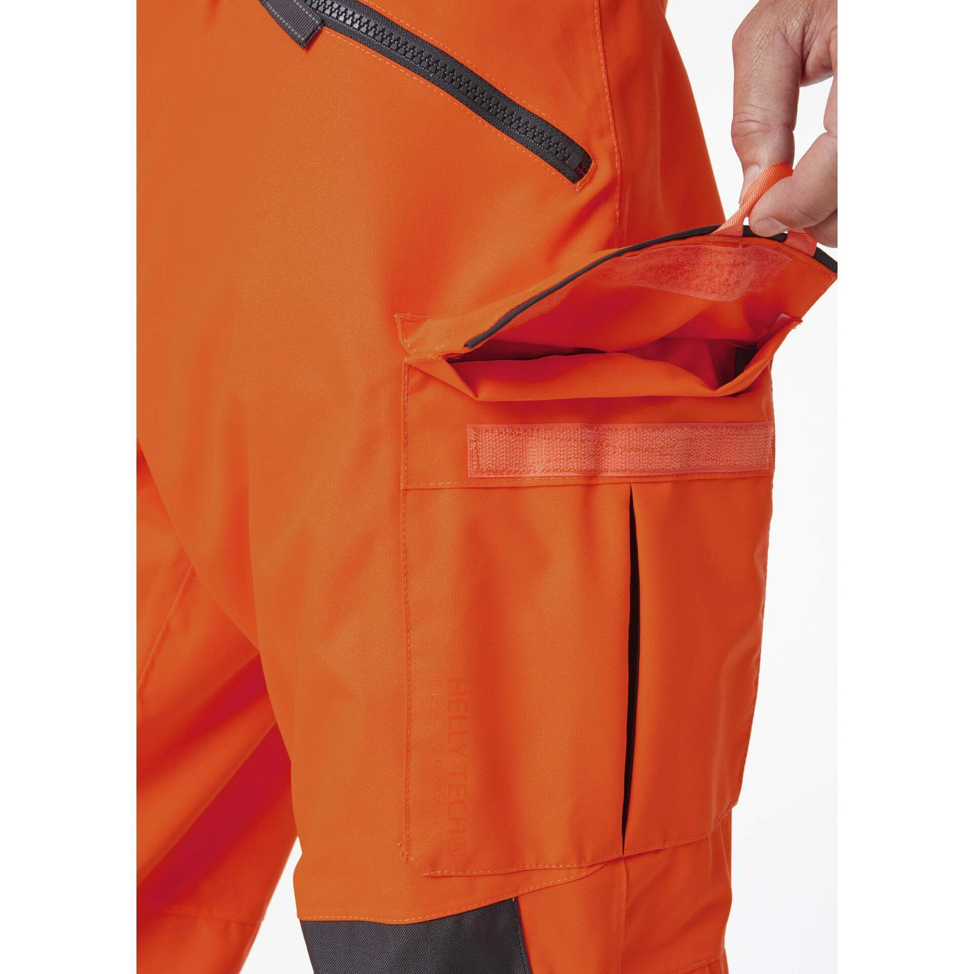 Helly Hansen Alna 2.0 Hi Vis Waterproof Shell Construction Bib and Brace Trousers Class 2 Orange/Ebony 7 Feature 3#colour_orange-ebony