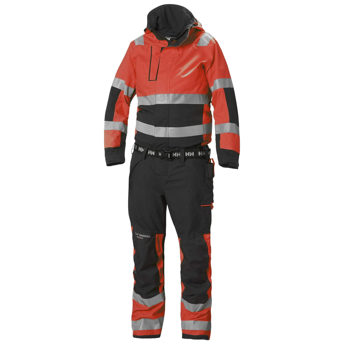 Helly Hansen Alna 2.0 Hi Vis Waterproof Shell Overalls Suit Red/Ebony 1 Front #colour_red-ebony