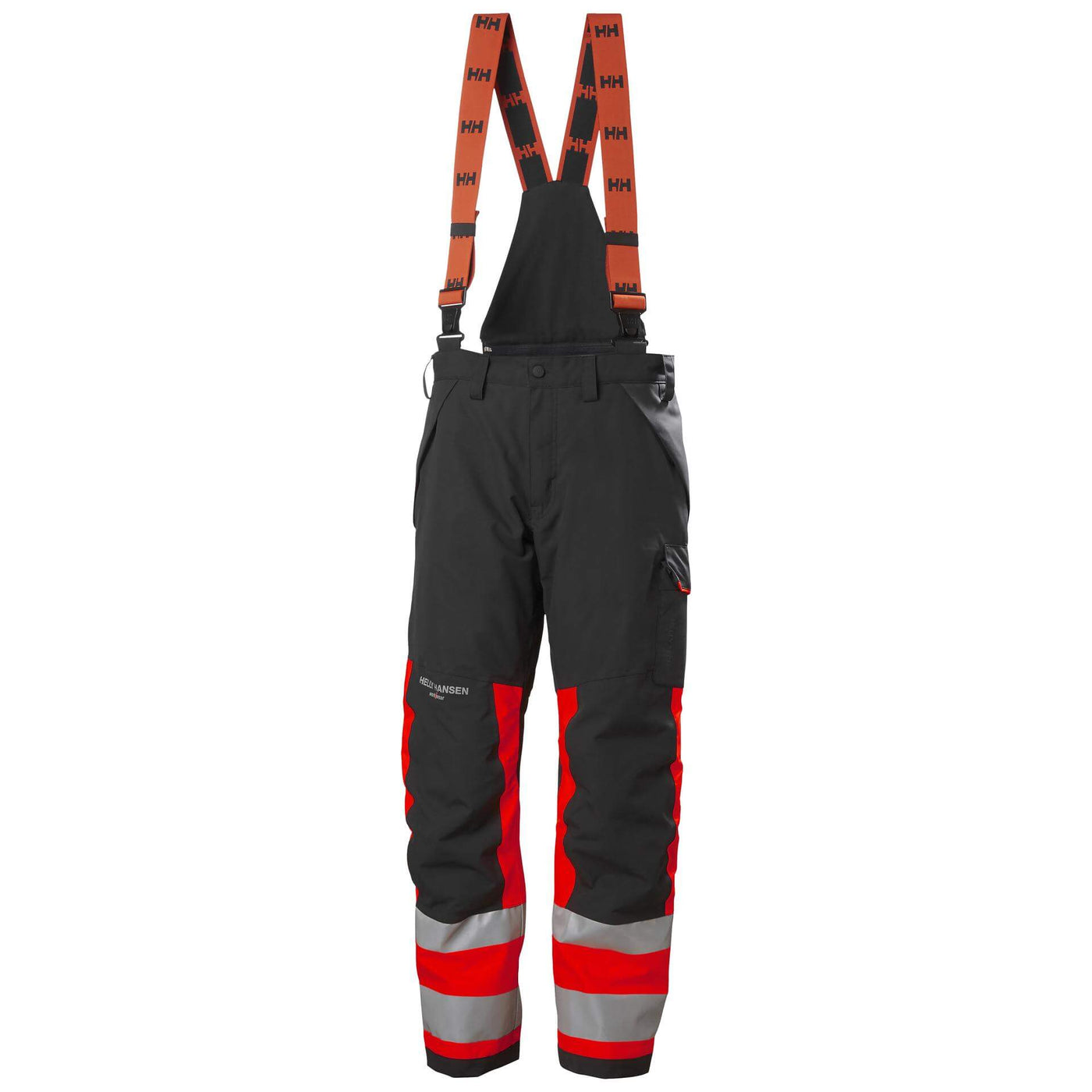 Helly Hansen Alna 2.0 Hi Vis Winter Insulated Bib and Brace Trousers Class 1 Red/Ebony 1 Front #colour_red-ebony