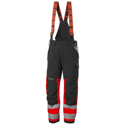 Helly Hansen Alna 2.0 Hi Vis Winter Insulated Bib and Brace Trousers Class 1 Red/Ebony 1 Front #colour_red-ebony