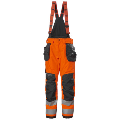 Helly Hansen Alna 2.0 Hi Vis Winter Insulated Construction Bib and Brace Trousers Class 2 Orange/Ebony 1 Front #colour_orange-ebony