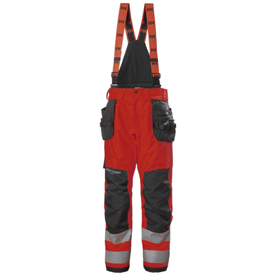 Helly Hansen Alna 2.0 Hi Vis Winter Insulated Construction Bib and Brace Trousers Class 2 Red/Ebony 1 Front #colour_red-ebony