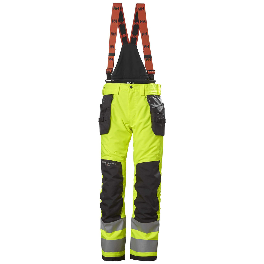 Helly Hansen Alna 2.0 Hi Vis Winter Insulated Construction Bib and Brace Trousers Class 2 Yellow/Ebony 1 Front #colour_yellow-ebony