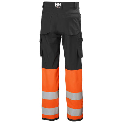 Helly Hansen Alna 4X Hi-Vis 4-Way-Stretch Cargo Trousers Class 1 Orange/Ebony Back#colour_orange-ebony