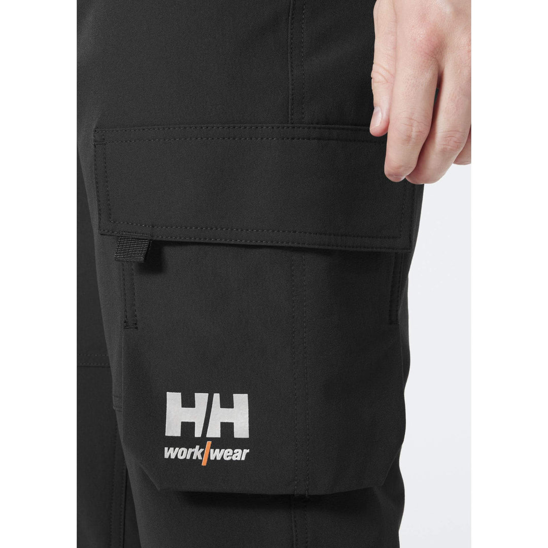 Helly Hansen Alna 4X Hi-Vis 4-Way-Stretch Cargo Trousers Class 1 Orange/Ebony Feature 1#colour_orange-ebony