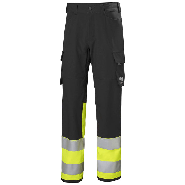 Helly Hansen Alna 4X Hi-Vis 4-Way-Stretch Cargo Trousers Class 1 Yellow/Ebony Front#colour_yellow-ebony