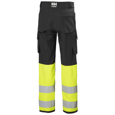 Helly Hansen Alna 4X Hi-Vis 4-Way-Stretch Cargo Trousers Class 1 Yellow/Ebony Back#colour_yellow-ebony