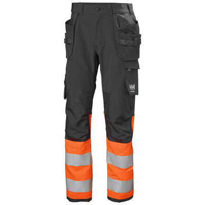 Helly Hansen Alna 4X Hi-Vis 4-Way-Stretch Construction Trousers Class 1 Orange/Ebony Front#colour_orange-ebony