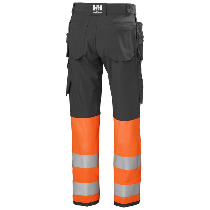 Helly Hansen Alna 4X Hi-Vis 4-Way-Stretch Construction Trousers Class 1 Orange/Ebony Back#colour_orange-ebony