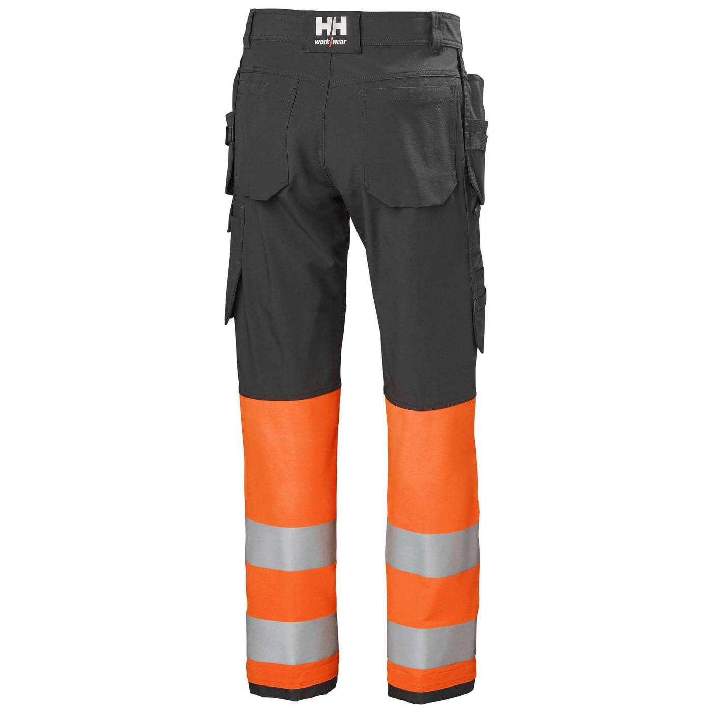 Helly Hansen Alna 4X Hi-Vis 4-Way-Stretch Construction Trousers Class 1 Orange/Ebony Back#colour_orange-ebony