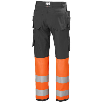 Helly Hansen Alna 4X Hi-Vis 4-Way-Stretch Construction Trousers Class 1 Orange/Ebony Back#colour_orange-ebony
