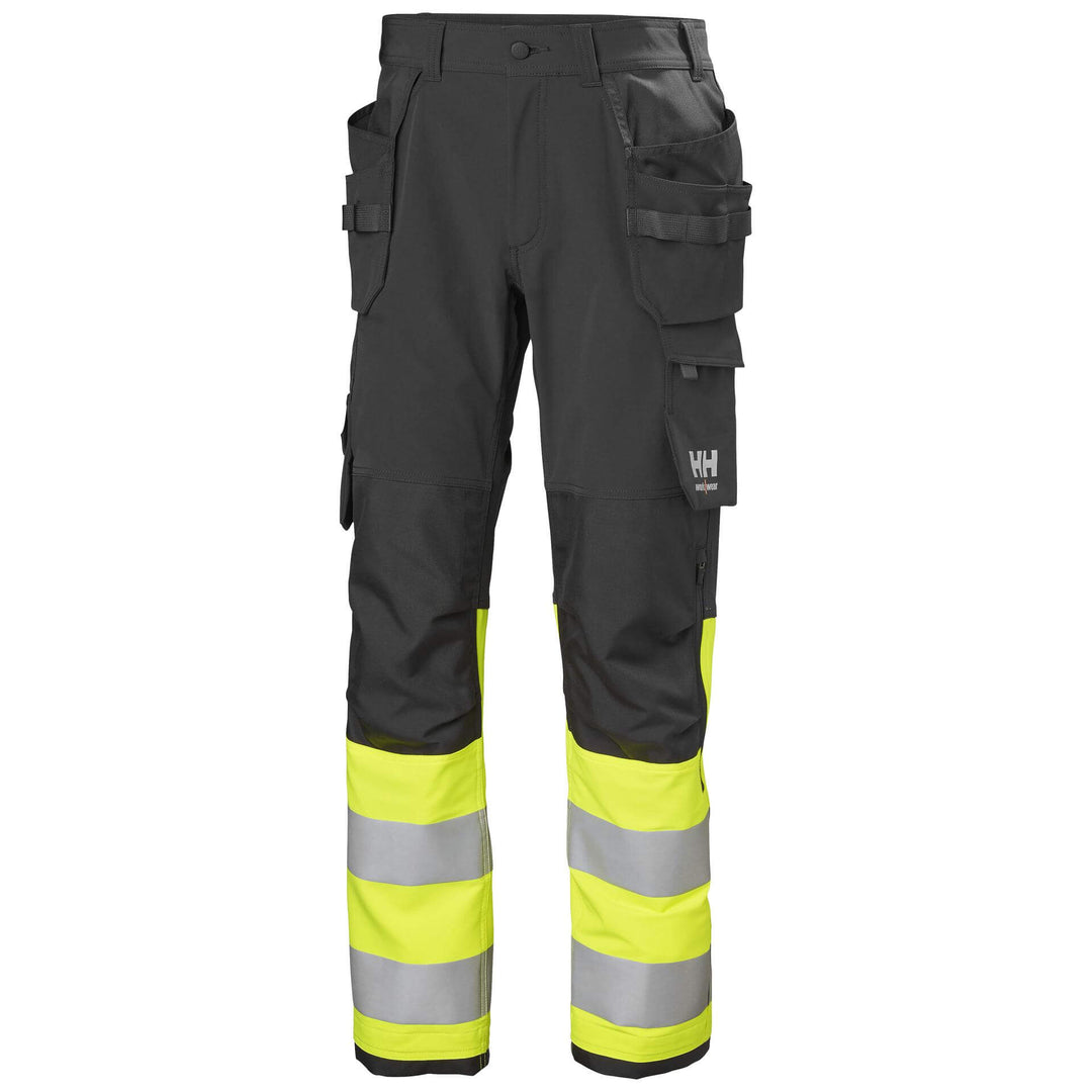 Helly Hansen Alna 4X Hi-Vis 4-Way-Stretch Construction Trousers Class 1 Yellow/Ebony Front#colour_yellow-ebony