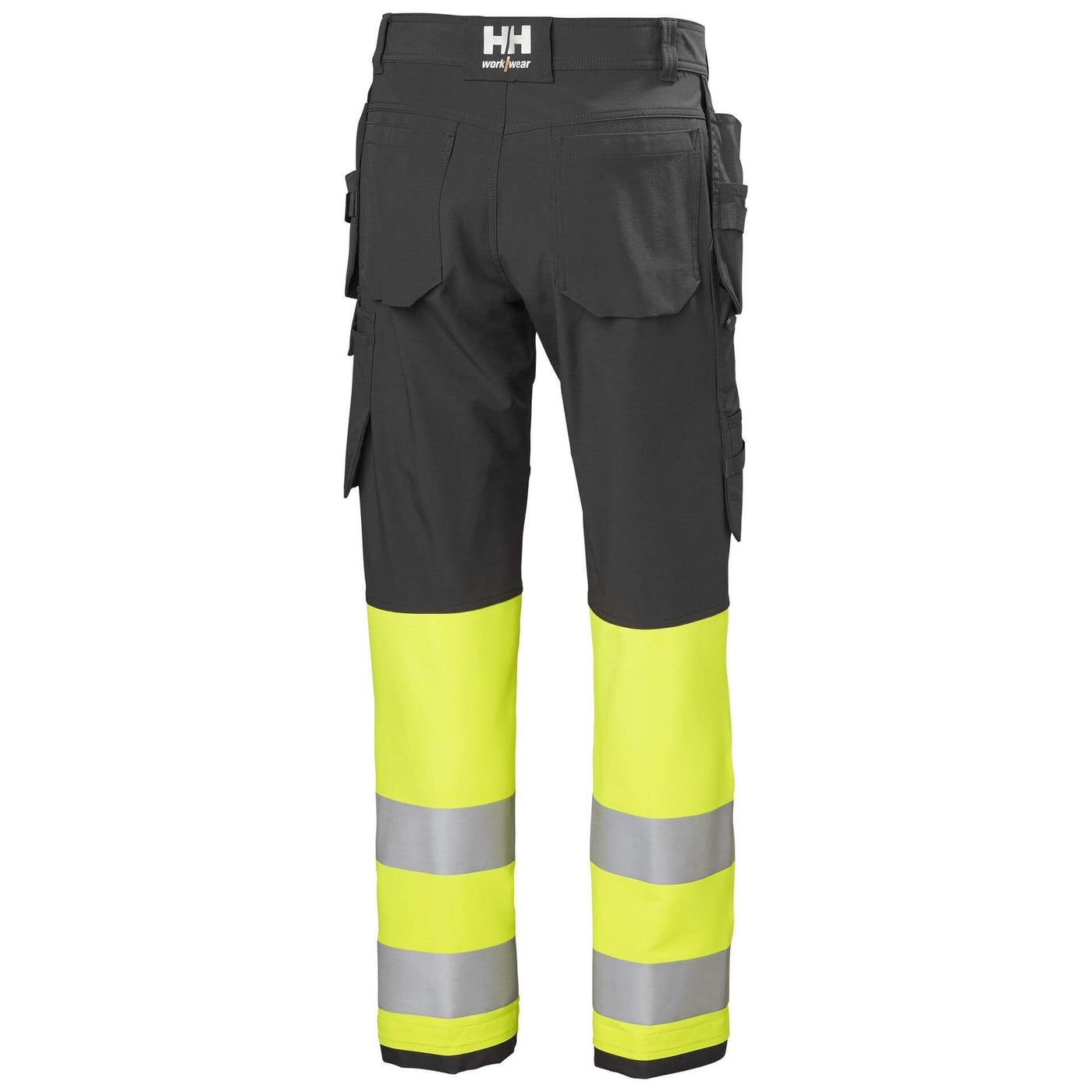 Helly Hansen Alna 4X Hi-Vis 4-Way-Stretch Construction Trousers Class 1 Yellow/Ebony Back#colour_yellow-ebony