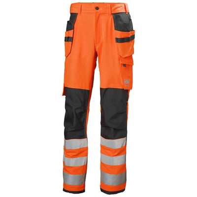 Helly Hansen Alna 4X Hi-Vis 4-Way-Stretch Construction Trousers Class 2 Orange/Ebony Front#colour_orange-ebony