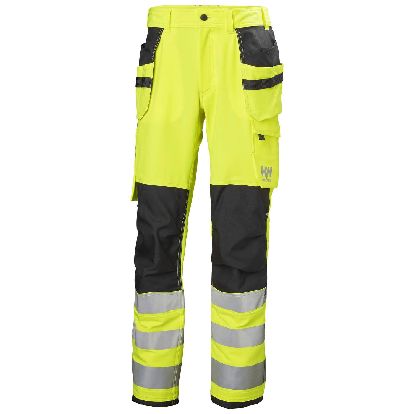 Helly Hansen Alna 4X Hi-Vis 4-Way-Stretch Construction Trousers Class 2 Yellow/Ebony Front#colour_yellow-ebony