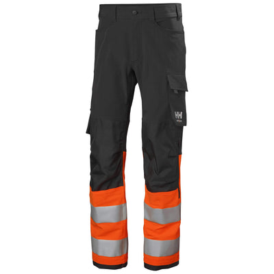 Helly Hansen Alna 4X Hi-Vis 4-Way-Stretch Work Trousers Class 1 Orange/Ebony Front#colour_orange-ebony