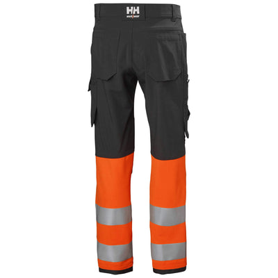 Helly Hansen Alna 4X Hi-Vis 4-Way-Stretch Work Trousers Class 1 Orange/Ebony Back#colour_orange-ebony
