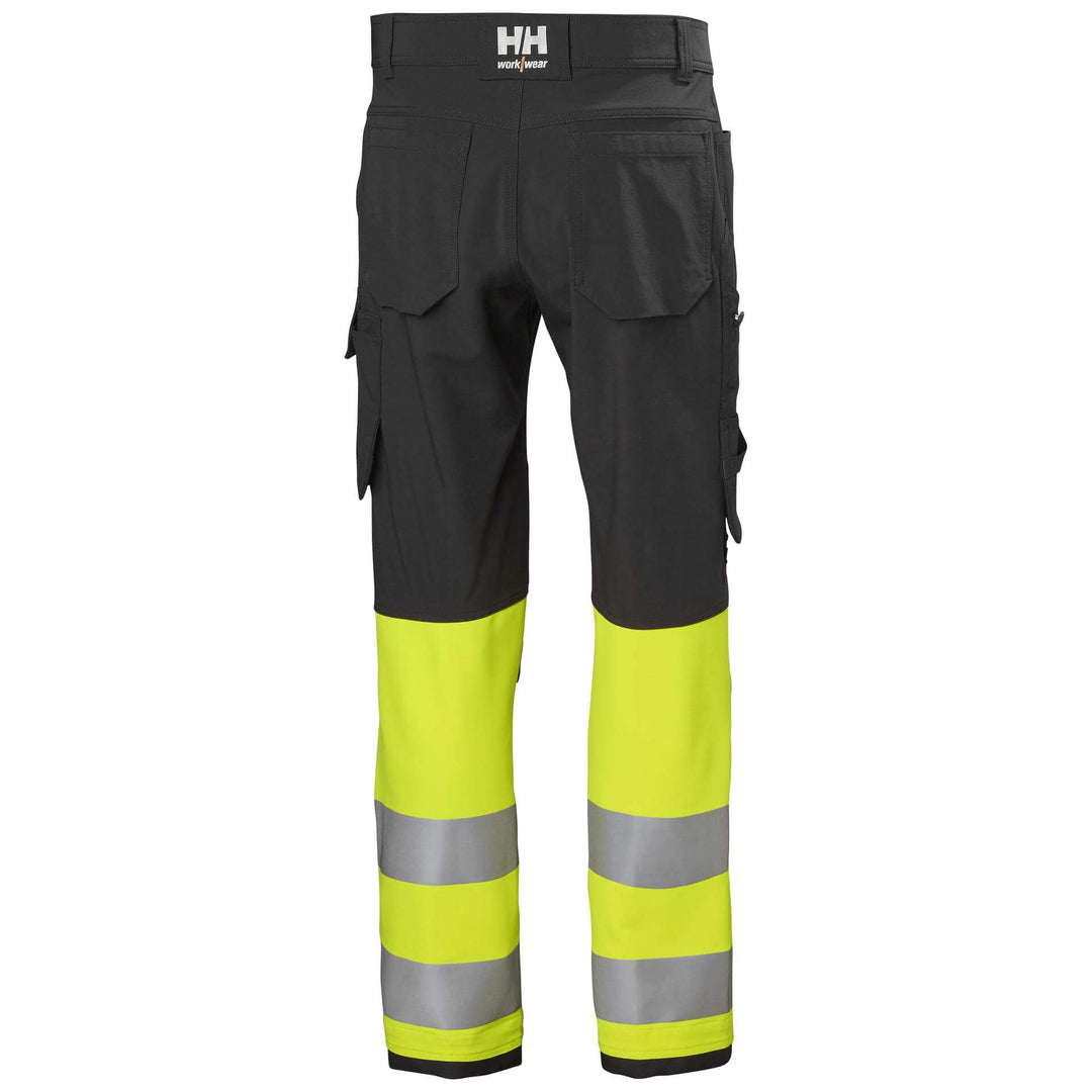 Helly Hansen Alna 4X Hi-Vis 4-Way-Stretch Work Trousers Class 1 Yellow/Ebony Back#colour_yellow-ebony