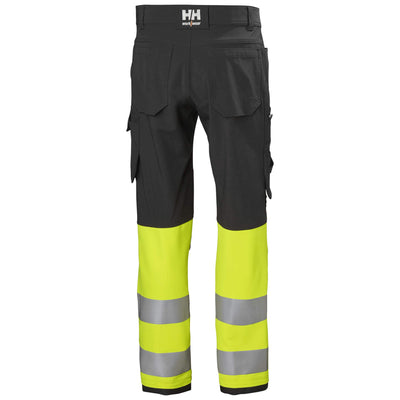 Helly Hansen Alna 4X Hi-Vis 4-Way-Stretch Work Trousers Class 1 Yellow/Ebony Back#colour_yellow-ebony
