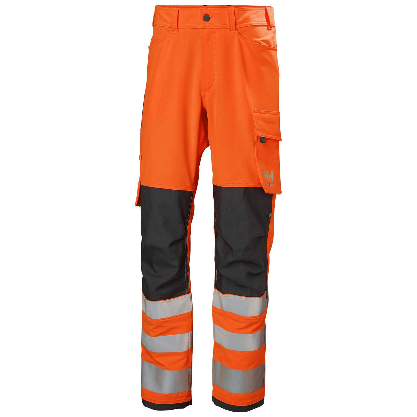 Helly Hansen Alna 4X Hi-Vis 4-Way-Stretch Work Trousers Class 2 Orange/Ebony Front#colour_orange-ebony