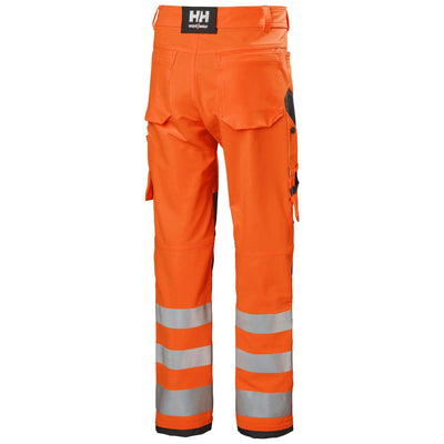 Helly Hansen Alna 4X Hi-Vis 4-Way-Stretch Work Trousers Class 2 Orange/Ebony Back#colour_orange-ebony