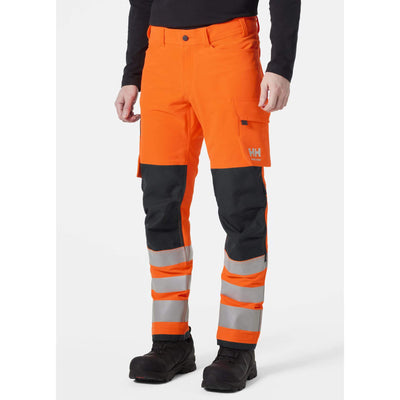 Helly Hansen Alna 4X Hi-Vis 4-Way-Stretch Work Trousers Class 2 Orange/Ebony OnBody 1#colour_orange-ebony