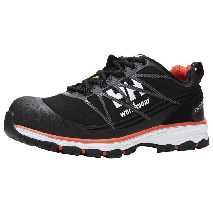 Helly Hansen Chelsea Evolution Aluminum Toe Cap Work Safety Shoes Black/Orange 3 Angle #colour_black-orange