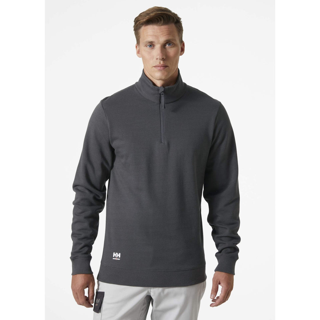 Helly Hansen Classic Half Zip Sweatshirt Dark Grey OnBody 1#colour_dark-grey