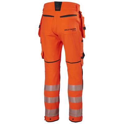 Helly Hansen ICU BRZ Hi-Vis 4-Way-Stretch Construction Trousers Class 2 Orange/Ebony Back#colour_orange-ebony