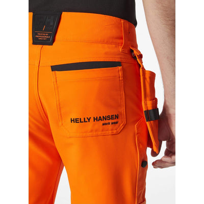 Helly Hansen ICU BRZ Hi-Vis 4-Way-Stretch Construction Trousers Class 2 Orange/Ebony Feature 1#colour_orange-ebony