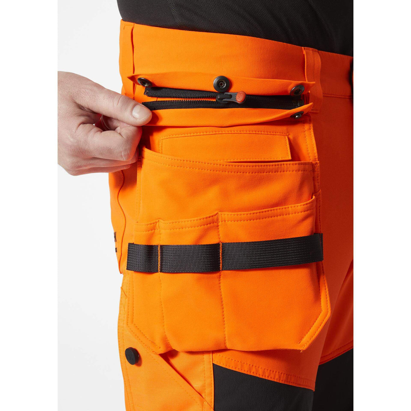 Helly Hansen ICU BRZ Hi-Vis 4-Way-Stretch Construction Trousers Class 2 Orange/Ebony Feature 2#colour_orange-ebony