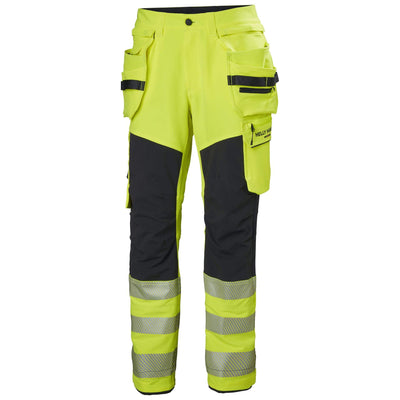 Helly Hansen ICU BRZ Hi-Vis 4-Way-Stretch Construction Trousers Class 2 Yellow/Ebony Front#colour_yellow-ebony