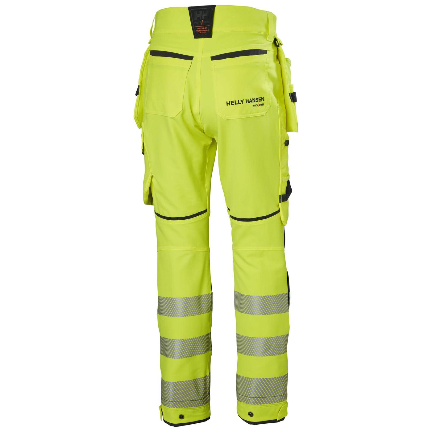 Helly Hansen ICU BRZ Hi-Vis 4-Way-Stretch Construction Trousers Class 2 Yellow/Ebony Back#colour_yellow-ebony