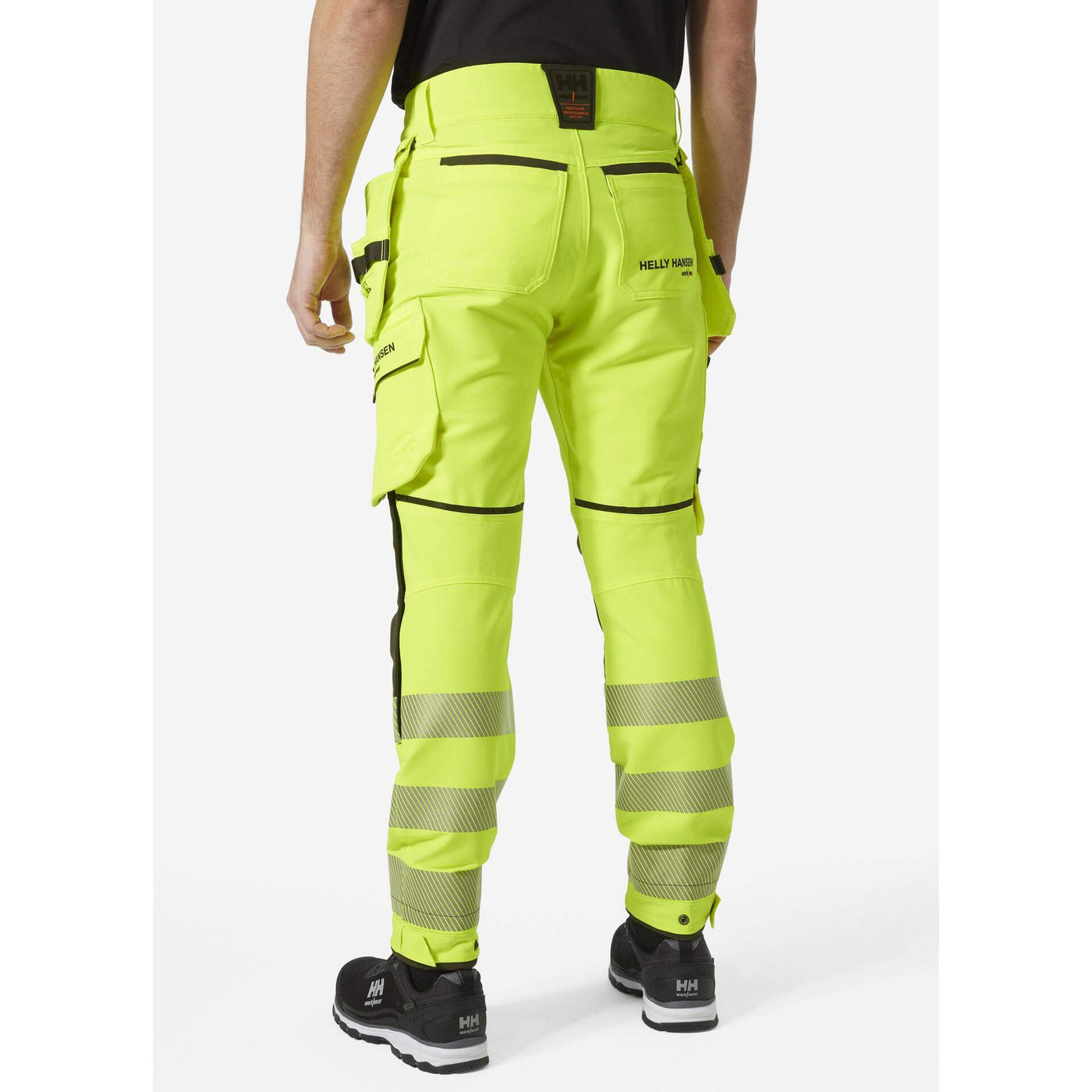 Helly Hansen ICU BRZ Hi-Vis 4-Way-Stretch Construction Trousers Class 2 Yellow/Ebony OnBody 2#colour_yellow-ebony