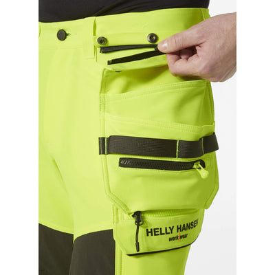 Helly Hansen ICU BRZ Hi-Vis 4-Way-Stretch Construction Trousers Class 2 Yellow/Ebony Feature 2#colour_yellow-ebony