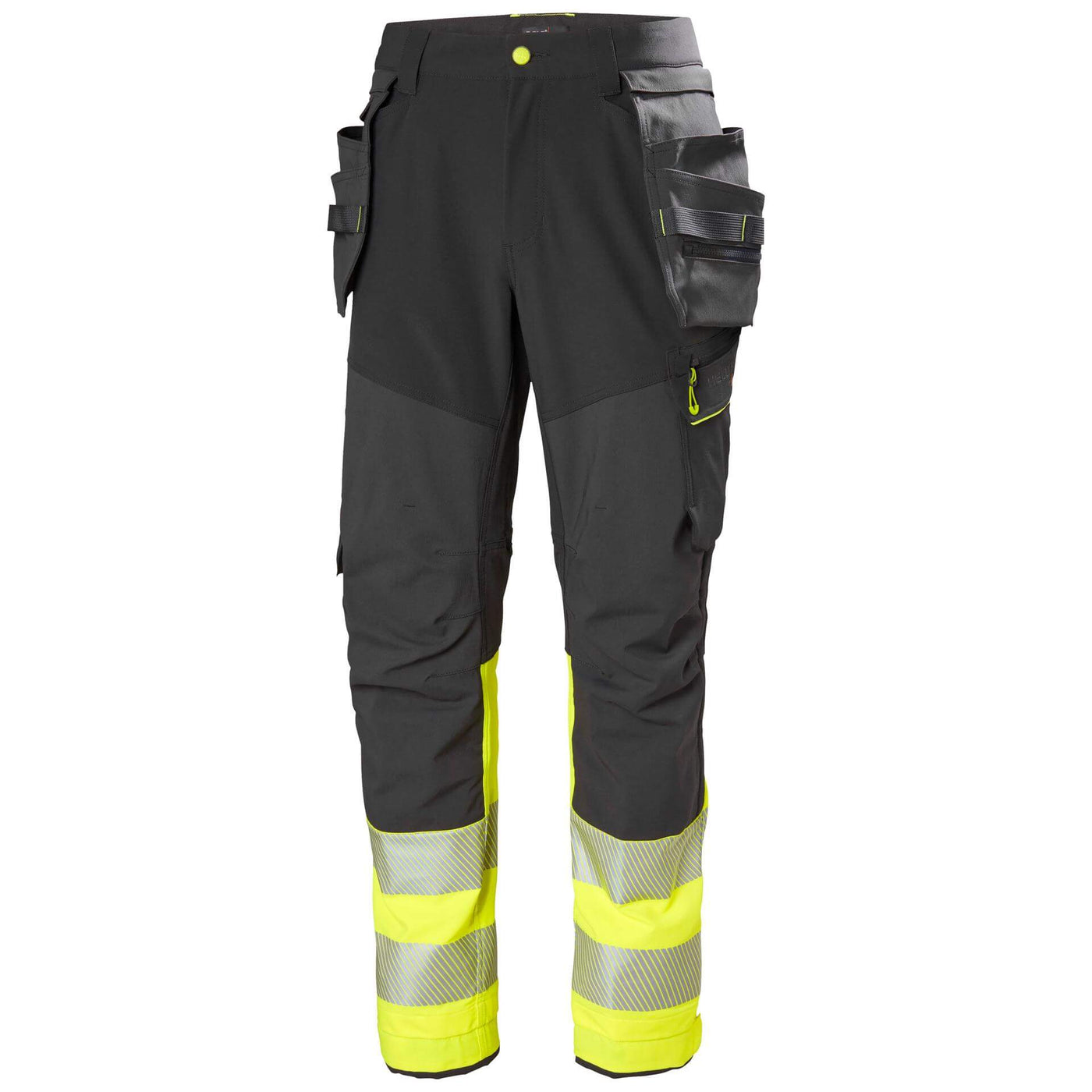 Helly Hansen ICU BRZ Hi Vis Construction Stretch Work Trousers Class 1 Yellow/Ebony 1 Front #colour_yellow-ebony