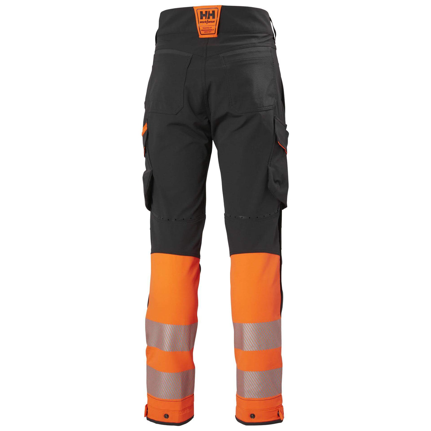 Helly Hansen ICU BRZ Hi Vis Service Work Trousers Class 1 Orange/Ebony 2 Rear #colour_orange-ebony