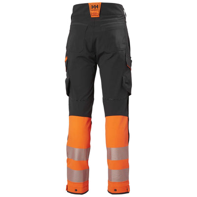 Helly Hansen ICU BRZ Hi Vis Service Work Trousers Class 1 Orange/Ebony 2 Rear #colour_orange-ebony