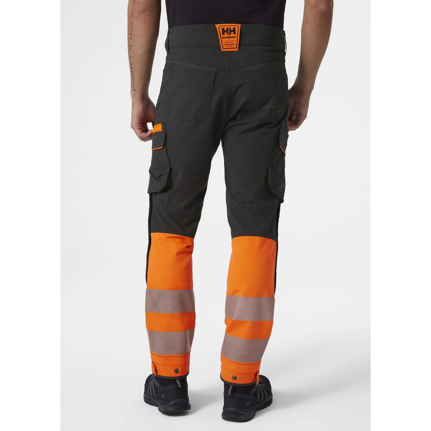 Helly Hansen ICU BRZ Hi Vis Service Work Trousers Class 1 Orange/Ebony 4 On Body 2#colour_orange-ebony