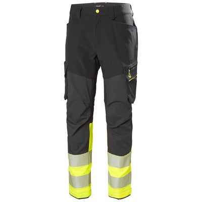Helly Hansen ICU BRZ Hi Vis Service Work Trousers Class 1 Yellow/Ebony 1 Front #colour_yellow-ebony