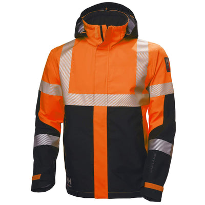 Helly Hansen ICU Hi Vis 3-Layer Waterproof Shell Jacket Orange/Ebony 1 Front #colour_orange-ebony