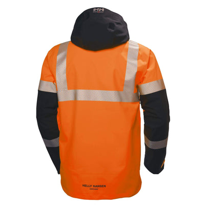 Helly Hansen ICU Hi Vis 3-Layer Waterproof Shell Jacket Orange/Ebony 2 Rear #colour_orange-ebony