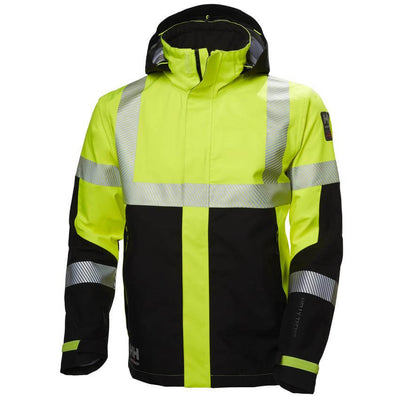 Helly Hansen ICU Hi Vis 3-Layer Waterproof Shell Jacket Yellow/Ebony 1 Front #colour_yellow-ebony